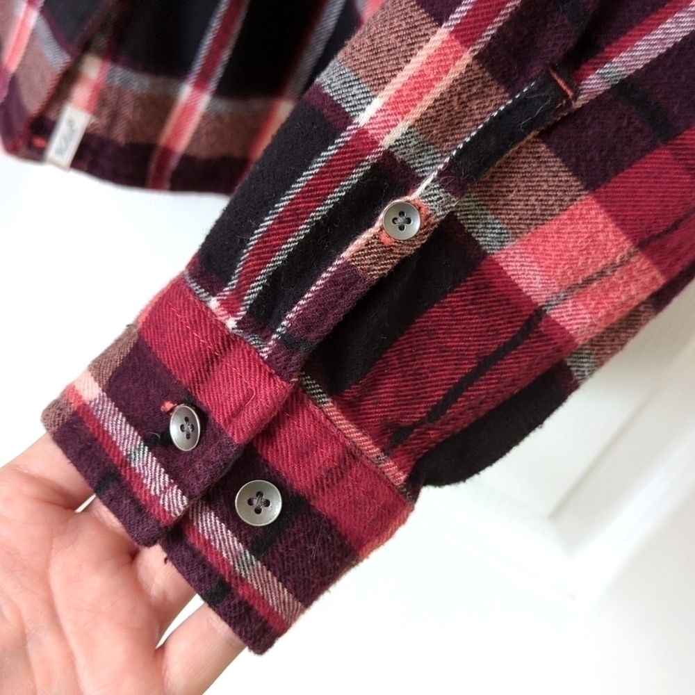 Woolrich Plaid Flannel Relaxed Fit Long Sleeve Button Down Shirt Red Burgundy S - Picture 12 of 14